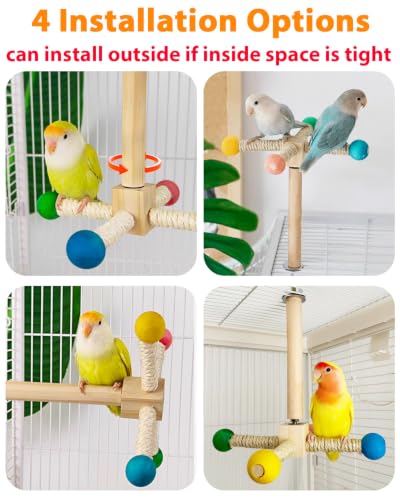 Image of Bird Perch Toy, Kiln-Dried Wood Interactive 360 Spinning Cage Toy(S) | Exercise Wheel Parrot Toy, Enrichment Cockatiel Toy for Bird Cage, Bird Cage Accessories Perch Toy for Budgies Lovebirds
