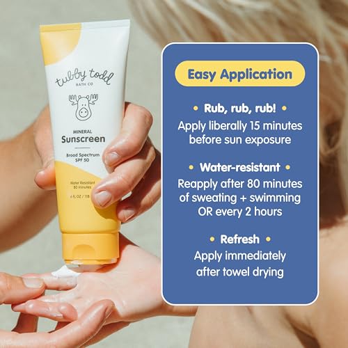 Image of Tubby Todd Mineral Sunscreen SPF 50, Broad Spectrum Lotion for Kids | Water-Resistant for 80 Minutes, Safe for Sensitive Skin, Non-Greasy Feel, 4 fl oz, 2 Pack
