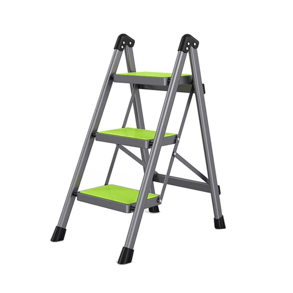 ladders for Home, Sturdy Step Stool 3 Ladder Folding Metal(Green)