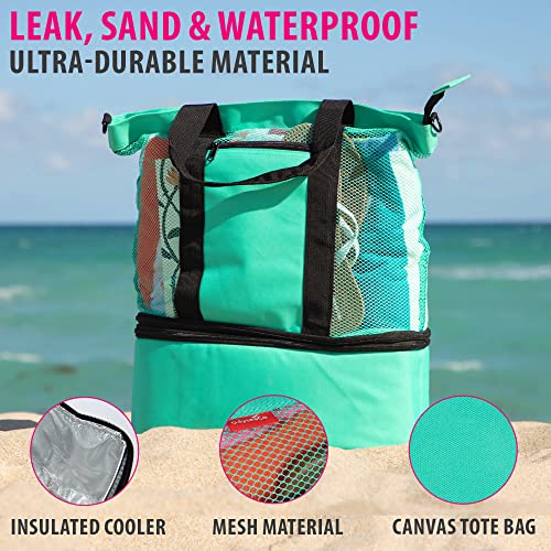 Beach Bag With Cooler Compartment - Cooler Beach Bag - Beach Cooler Insulated - Ultra Durable Beach & Pool Bags For Women Waterproof Sandproof - Mesh Beach Tote Waterproof - Summer Accessories Women #TOP2