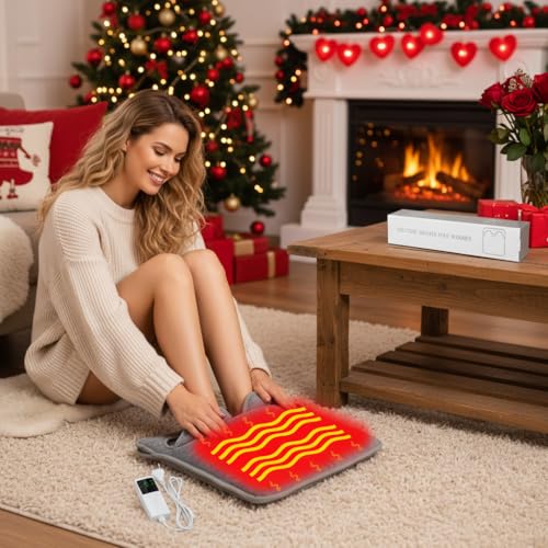 Calentador De Pies 40x40, Calentador De Pies Eléctrico, 9 Niveles De Calor, 4 Temporizadores, Lavable, Cojín De Calentamiento Rápido para Pies, Espalda Y Todo El Cuerpo