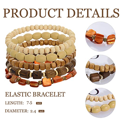 Coiris 5 Pcs Wood Beads Bracelet Bangle For Men And Women Elastic Adjustable Bracelet With Elastic Cord #TOP3