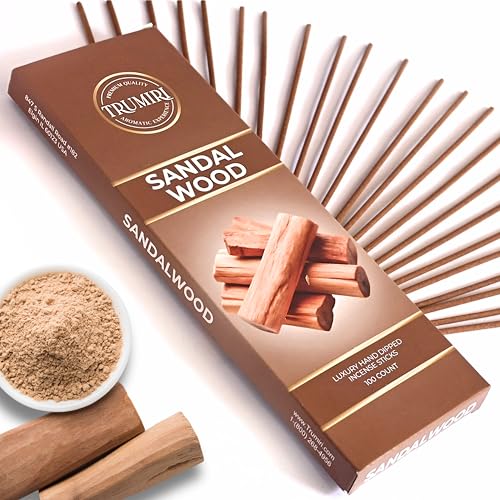 Sandalwood Incense Sticks - Pack of 100 Insence-Sticks - Made with Natural Incienso De Sandalo - Non Toxic Inscents Indian Spiritual Agarbatti Insense