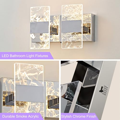 Image of Modern LED Bathroom Light Fixtures Dimmable 2-Light Chrome Vanity Light