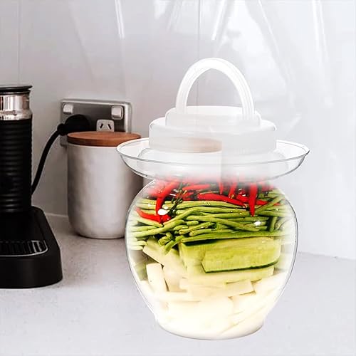 Miniatura 4 de BESTonZON Pesos - Tarro tradicional de fermentación de vidrio con tapa de tanque de barro para pepinillos, tarro de Sichuan chino Paocai tarro de