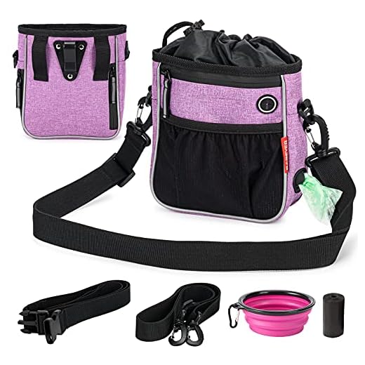 BABEYER Dog Treats Pouch Pet Training Bag, Treats Tote Carry Kibble Snacks Toys for Dog Training Reward Walking (Purple)