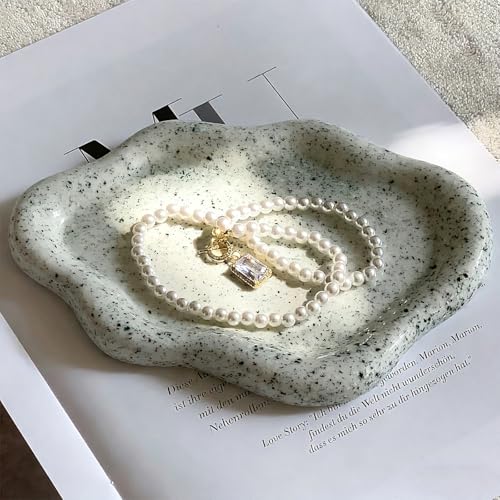 Image of Jewelry Dish Trinket Tray for Women, Ring Dish Holder, Unique Cloud Shape Ceramic Plate Cute Things Vanity Aesthetic Room Decor Mother's Day Birthday Gifts (Marble Green)