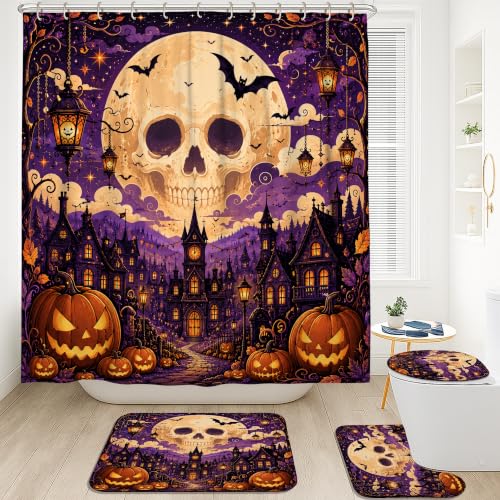 Rideau de douche polyester imperméable motif tête de mort violet 183x183cm