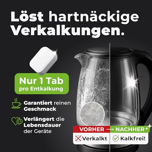 CLENESSO 3-in-1 Entkalker für Kaffeevollautomat & Kaffeemaschinen (50 Stück) – Entkalkungstabletten kompatibel mit Siemens eq Series, Jura, Krups, Delonghi, Philips, Miele uvm. - Beste Entkalkung