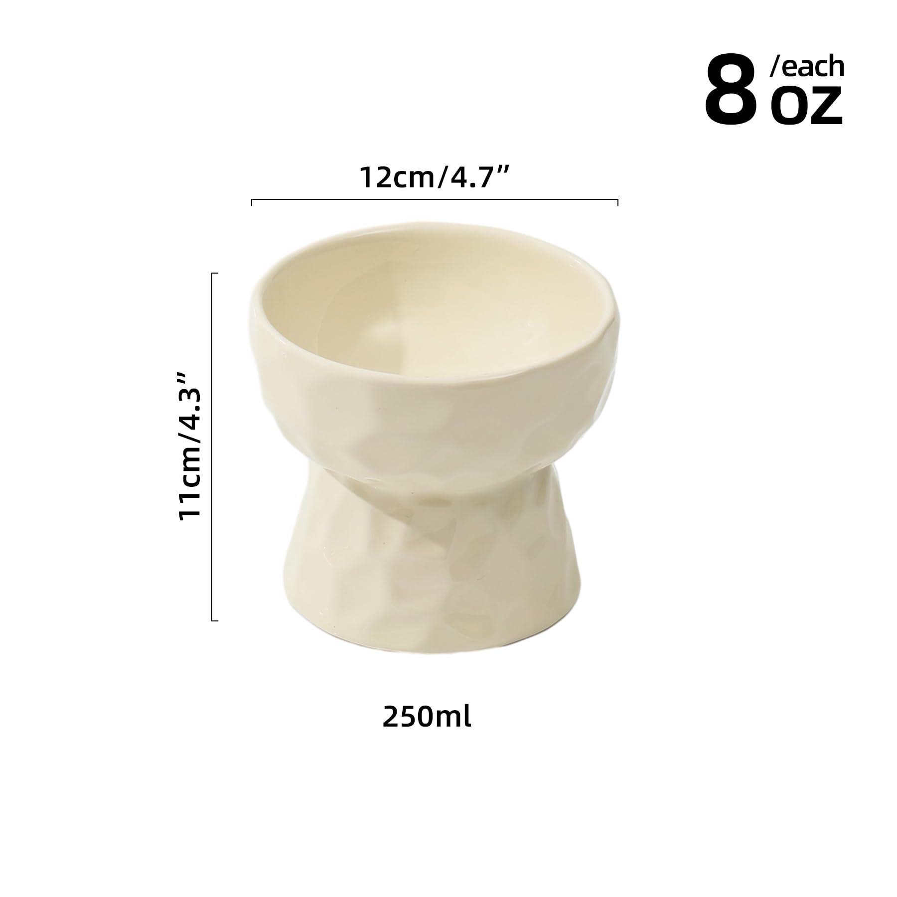 Havniva Ceramic Raised Tilted Cat Bowl, Elevated Food and Water Bowl,Kitty Bowl,Cat Dish, Pet Feeder (Cream, Raised x 2)