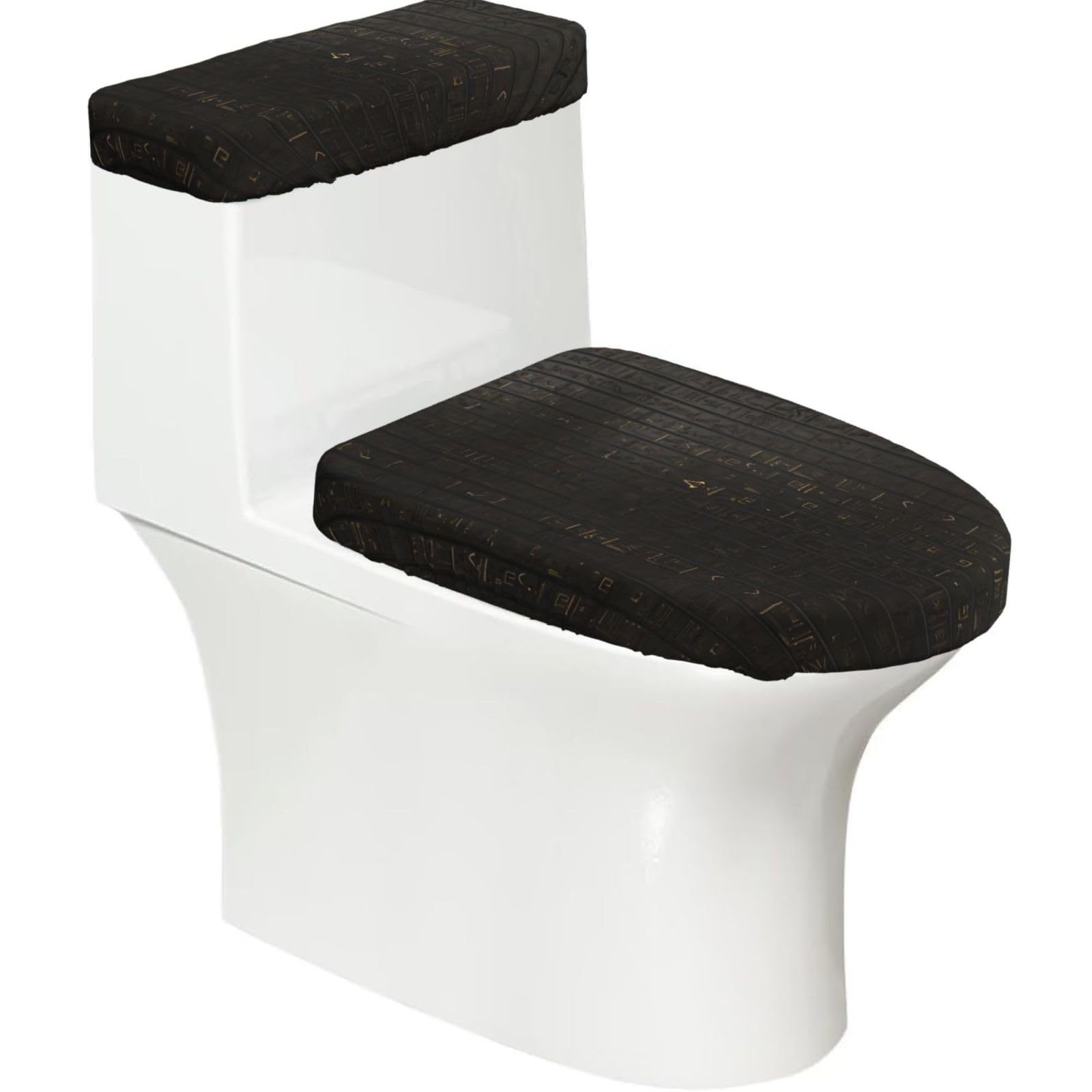 Ancient Egyptian Hieroglyph 2-Piece Toilet Seat Cover Set with Tank Lid, Elastic Fit for U-Shape & Elongated Toilets, Bathroom Decor, Housewarming Gift