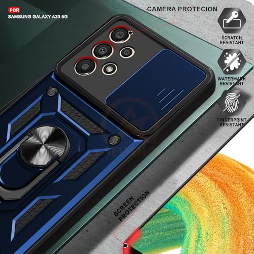 Image of Armor Bumper Back Cover Case for Samsung A33 5G Rotating Camera Cover, Ring Holder & Kickstand | Heavy Duty & 360 Degree Protection Samsung A33 5G Back Cover (Blue)