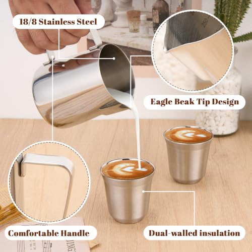 Image of Amrules 12oz Milk Frothing Pitcher & 2-Pack 2.7oz Double Wall Espresso Cups
