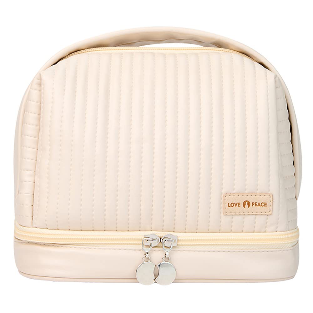 kamumanni Makeup Bag Dry Wet Separation Travel Toiletry Bag Organizer Wide Open PU Beauty Bag for Women Girl(Cream)