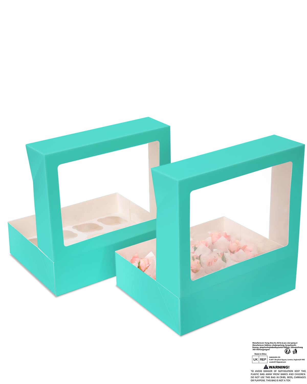 Gcardist Auto-pop Up 12 Cupcake Boxes with Window Mint Blue 6 Packs Cupcake Box 33x25.4x9cm Bakery Boxes for Cupcakes Carrier Cupcake Containers - Image 4
