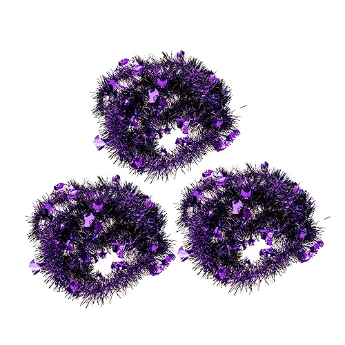 OSOLADY 3pcs Metallic Halloween Tinsel Garland Decorations Shiny Ornaments for Decor Lightweight Bendable Pumpkin Skull Design for Festive Atmosphere