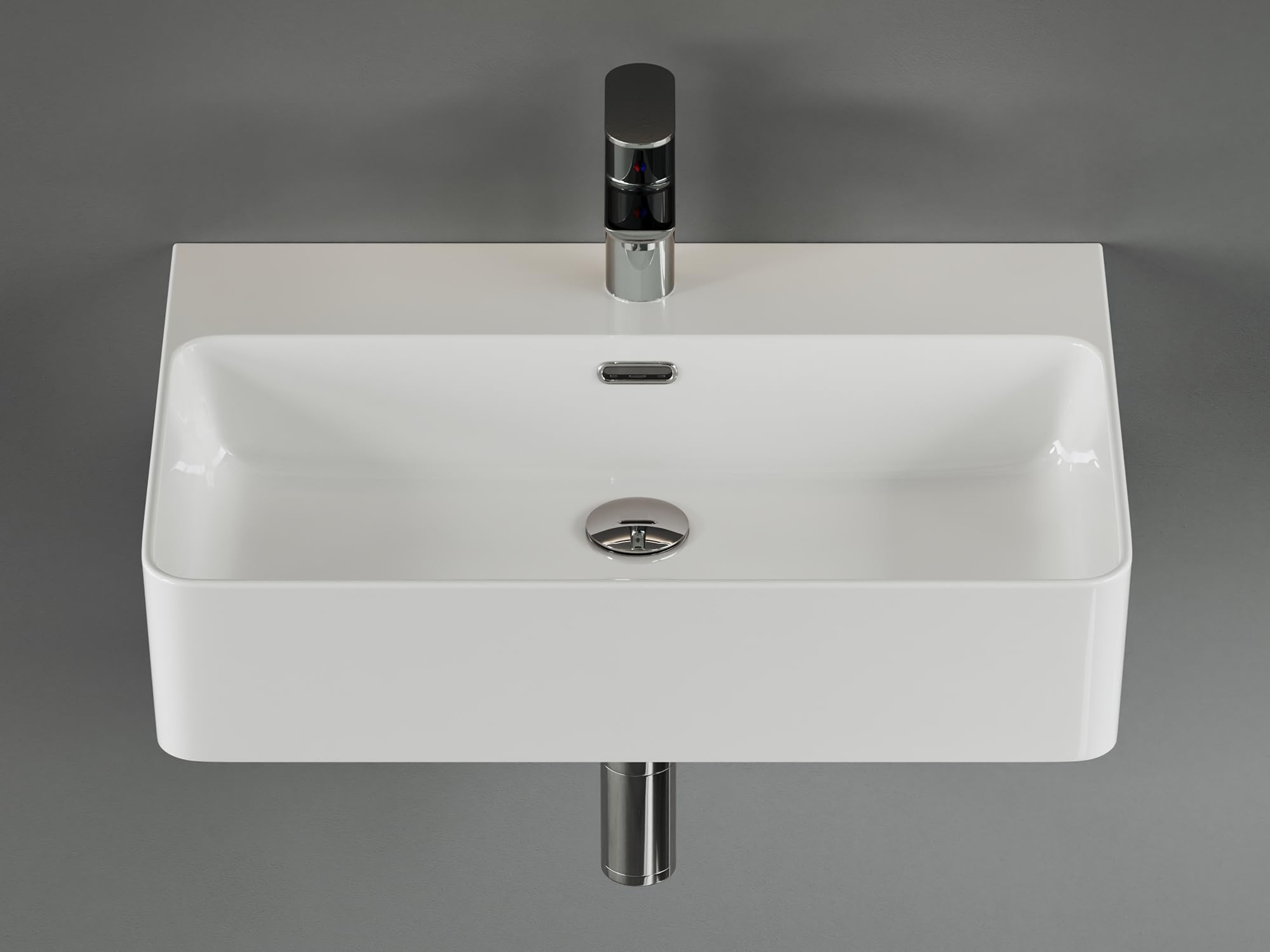 Aqua Bagno Keramik Waschbecken 60cm, Modernes Design für Bad & Gäste-WC, Aufsatzwaschbecken weiß