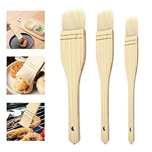 GIRAFEDA 3 STKS Gebak Borstels Wol Borstels Houten Bakken Borstel Basting Borstel Koken Borstel Barbecue Olie Borstel met Wol Houten Handvat voor Bakken Keuken Grilling BBQ Marinade Spreiding Boter (3 Grootte)