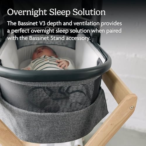 Image of UPPAbaby Bassinet V3 - Compatible with Vista, Cruz, Ridge Strollers - Overnight Sleep Solution - Mattress, Sheet and Bug Shield Included - Ada (Sandstone Melange /Carbon Frame)