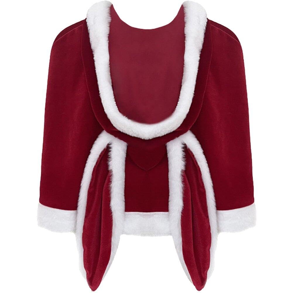 Hrippy Women's As Shown Christmas Hooded Cape Fancy Dress Party Cloak With Rabbit Ear Short Red Cape Shawl Halloween Christmas Cosplay Costume