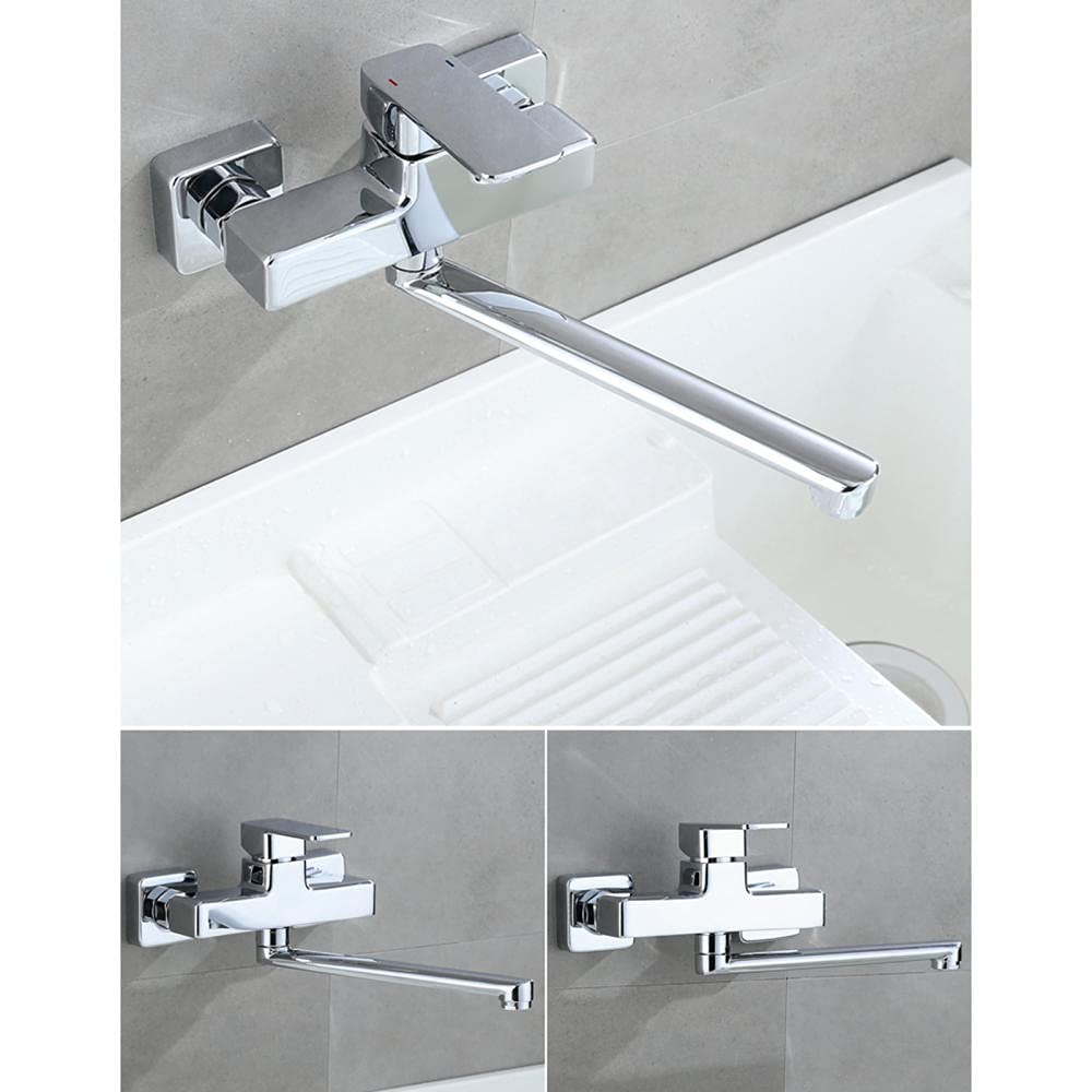 ZLLFHS Monte a Parete Brass rotabile Acqua Calda e Fredda Faucet della Bocca Lunga per lavelli da Cucina -Cromo -25 cm
