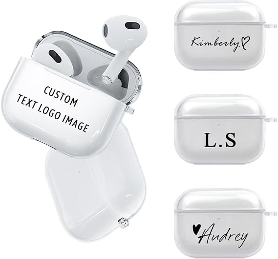 Custom Clear Case for Apple AirPod Pro 3/2 /1,AirPods 4th/3rd/2nd/1st Personalized Photo Logo Text Freely DIY, Customized Soft Transparent Skin TPU Cover