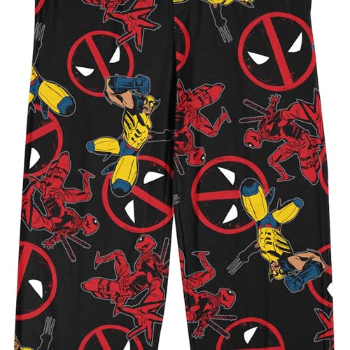 Deadpool Wolverine & Deadpool Logo All-Over Print Men's Black Sleep Pajama Pants2