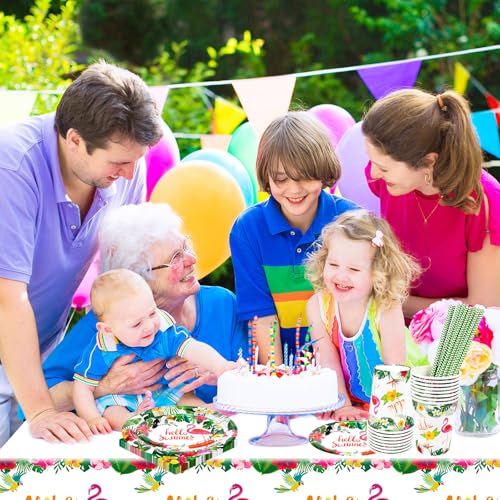 Flamingo Partygeschirr Set,Hawaii Geburtstag Deko Pappteller Kindergeburtstag mit Flamingo,Ananas Party Teller für Urlaub Sommer Deko Junge Mädchen Partys 16 Gäste