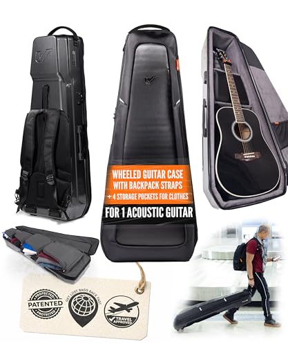 Image of Gruv Gear Acoustic Guitar Case Hard, Patented Acoustic Guitar Gig Bag with Adjustable Backpack Straps, Easy Rolling Wheels, Travel Approved, Multiple Pockets for Guitar Accessories, Holds 1 Instrument