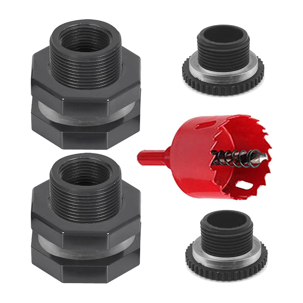 Littimoon 2 PCS Rain Bulkhead Fitting Kit with Plugs and Hole Saw Tool, 1 Inch PVC Spigot Connector Kit for Rain Barrels