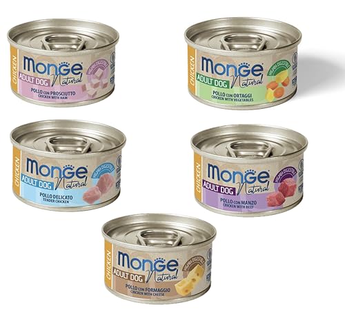 Monge Natural Cibo Umido per Cani Adulti, Gusti Misti di Carne, 12 Scatolette da 95g