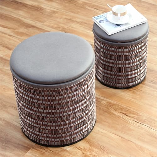 Bamboo Storage Pouf Ottoman Small Round Foot Stool with Lid for Entryway, Living Room, Kitchen, Bedroom Padded Seat and Footrest Accent Furniture (38cm) - Image 5