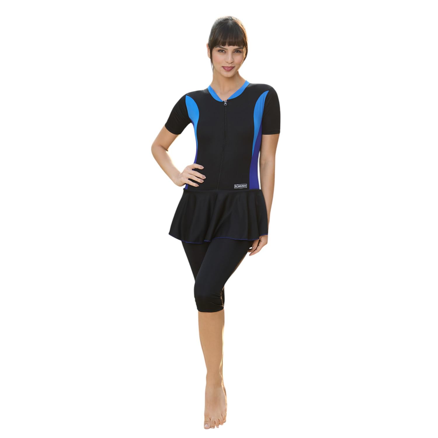 Rovars Poly - Jersy Half Sleeves Three Fourth Frock Style Swimming Costume for Women with Removable Chest Pads-picture-23