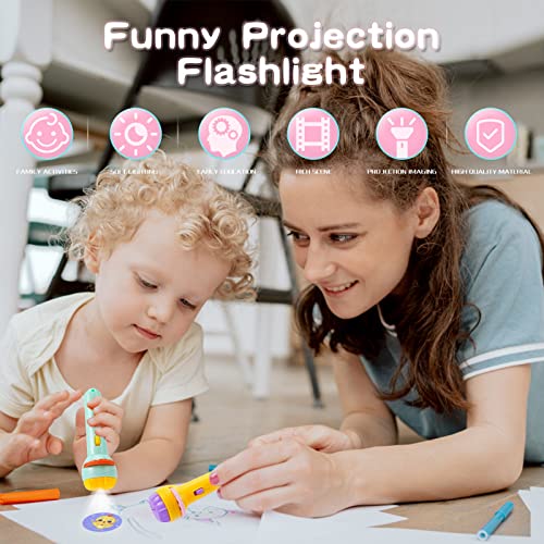 FORMIZON Proiettore di Diapositive Torcia, 2 Pezzi Storia Giocattolo del Proiettore, Lampada da Proiezione con 80 Immagini Diverse Educativo Luce Notturna Storia della Buonanotte (A) - Image 5