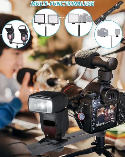 ZEXIJOW Dual Blitzhalterung 8 Zoll, Aluminium Blitzschiene mit 1/4\ und 3/8\ Schraube Kamera Flash Bracket mit Doppel Blitzschuh,kamera halterungm für DSLR Kamera, LED Licht, Mikrofon, Stativ Zubehör