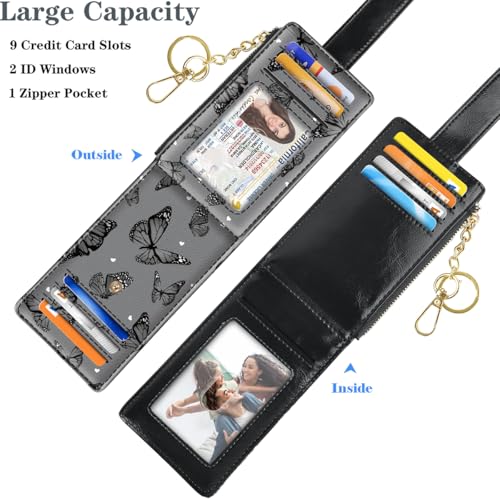 Bifold Wallet RFID Credit Card Wallet Card Holder for Women or Men with Keychain Zipper Pocket,Black Butterflies4