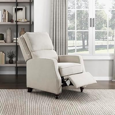 Lexicon Push Back Recliner Chair, Manual Accent Recliner with Track Arms & Bun Feet, Deep Cushioned Comfort, Modern Fabric Reclining Armchair for Living Room, Bedroom & Office, 29.5" W - Beige