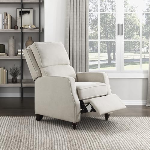Lexicon Push Back Recliner Chair Living Room, Reclining Sofa Chair, Modern Recliner, Fabric Recliner Arm Seat for Living Room/Office/Apartment, Beige