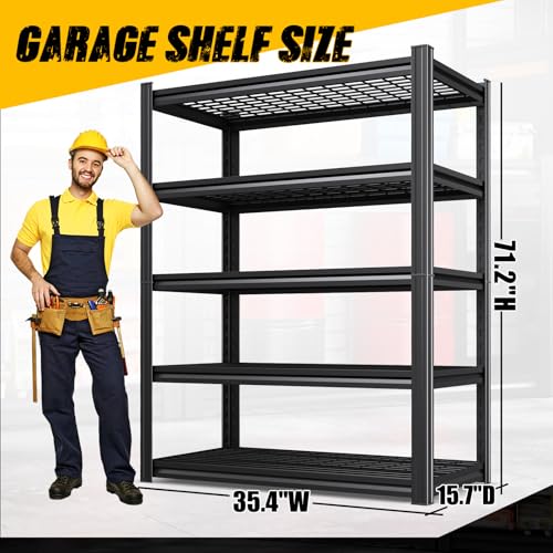 Image of Heavy Duty Garage Shelving, 5-Tier Adjustable All Metal Wire Shelving Unit for Tools, Storage Bins, Utility Storage Rack for Garage, Warehouse, Basement, Pantry & Workshop, 71 inchH x 35 inchW x 16 inchD