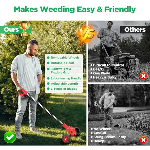 Image of Qlect Electric Wireless Rechargeable Edge Cutter 24V - 25cm Cutting Width | 2-in-1 Mower & Trimmer | Adjustable Height | 3 Blade Types | Lightweight & Portable | Lawns & Gardens