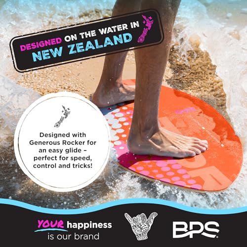 Image of BPS 'Gator' 30 Inch No Wax Needed Skim Board - Epoxy Coated Wood Skimboard with EVA Pads - Skim Board for Beginner to Advanced (Orange with White Accent)
