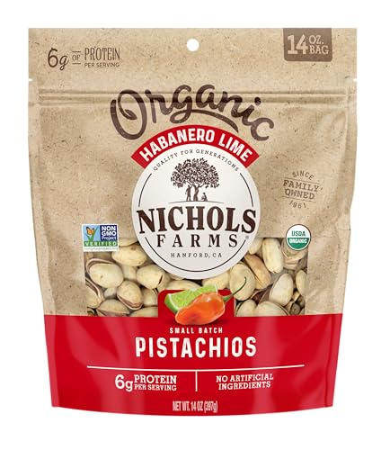 Image of Nichols Farms Organic InShell California Pistachios, Healthy Protein Snack, Habanero Lime, 14oz