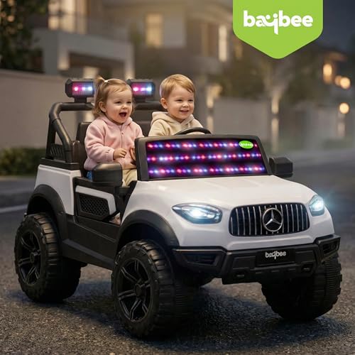 Image of Baybee BeastX Battery Operated Jeep for Kids with Parental Control | Baby Ride On Electric Car with RGB Lights, Music & Swing Mode | Rechargeable Battery Car for Kids 2 to 6 Years (White)