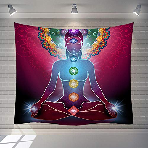 Tapisserie Murales, Chakra 7 Indien Tapisserie Tenture Murale Bouddha Statue Art Decor Rectangulaire, Tissu D'Impression Pour Le Séjour La Chambre Cover