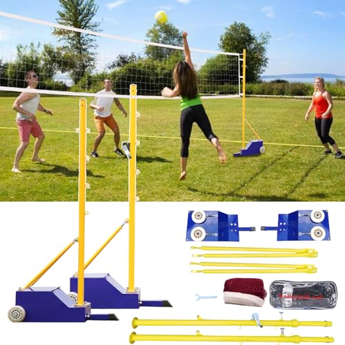 Outdoor/Indoor 5ft-6.8ft Volleyball Poles with Training net and Badminton net for Backyard with Wheels Adjustable Height for Men,Women,Adult,Youth,Kids