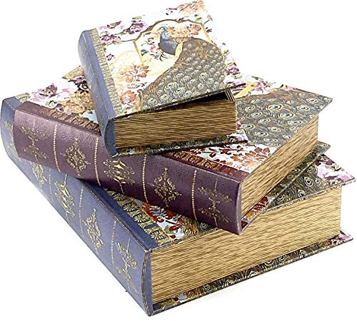 Bellaa Decorative Book Box Peacock Antique Book Invisible Box Set Of 3 Keepsake Storage Memory Book Box High Ideal Gift For Wedding Memories Jewelry Trinket Hobby Cash Pill Polish Gifts #TOP3