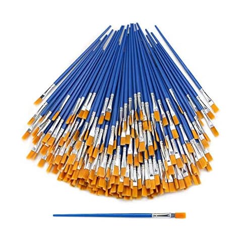 Hslife 120 Pcs Blue Handle Paint Brushes, Paint Brushes Kits Set, Nylon Flat Paint Brushes, Oil Watercolor Artist Painting Brushes Cover