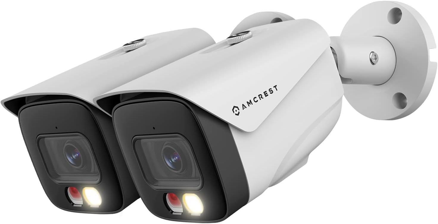 Amcrest 2-Pack UltraHD 4K IP PoE AI Camera, FOV 129°, 49ft Color Nightvision, Security Outdoor Bullet Camera, Human & Vehicle Detection, Active Deterrent, 4K @15fps, 2PACK-IP8M-2796EW-AI (White)