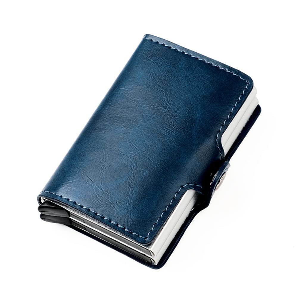 Womens Automatic Business Credit Card Holder Id Badge Holder Card Case Smart PU Leather Mini Metal Wallet Color