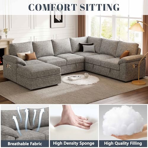 image for SUAWY 108 Inch Modular Sectional Sofa with Pull Out Bed,U Shaped 7 Sea